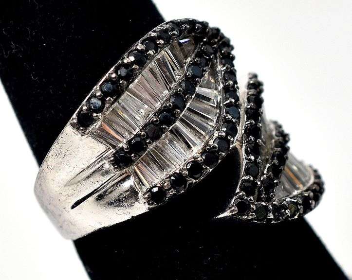 Black Spinel and CZ Gemstone Ring in Sterling Silver