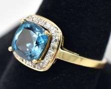 Dreamy 14K Yellow Gold Blue Topaz Gemstone and Diamond Ring