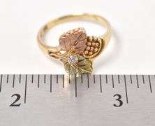 Vintage 10K Tri-Colored Gold Diamond Grape Leaf Ring