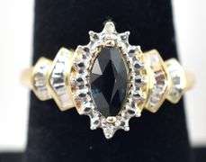 Precious 10K Yellow Gold Blue Sapphire Gemstone and Diamond Ring