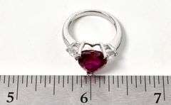 Red and White CZ Gemstone Ring in Sterling Silver