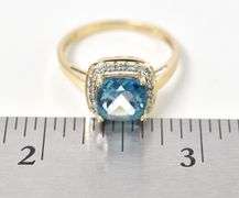 Dreamy 14K Yellow Gold Blue Topaz Gemstone and Diamond Ring
