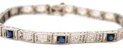 Antique 10kt White gold punch work filagree bracelet with sapphires