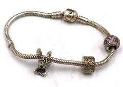 Pandora bracelet with 3 charms