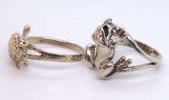 Group Lot of 2 Vintage 925 Sterling Silver Frog Rings