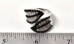 Black Spinel and CZ Gemstone Ring in Sterling Silver