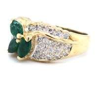 14kt Yellow gold marquise emerald and pave diamond ring