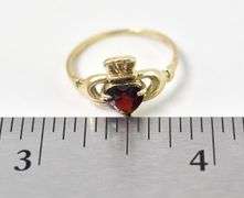 Darling 14K Yellow Gold Red Garnet Claddagh Ring