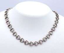 Vintage 925 Sterling Silver Heart Shaped Link Chain Necklace