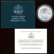 4 Different BU Commemorative Silver Dollars in Box w/Certificates