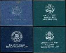 4 Different BU Commemorative Silver Dollars in Box w/Certificates