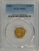 Very Choice BU 1929 US $2.50 Indian Gold Piece. PCGS MS63