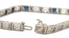 Antique 10kt White gold punch work filagree bracelet with sapphires