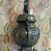 Antique Japanese Meiji Bronze Koro Dragon with Foo Dog