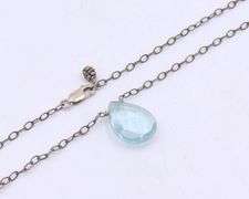 925 Sterling silver blue glass pear shaped pendant on chain necklace