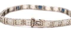 Antique 10kt White gold punch work filagree bracelet with sapphires