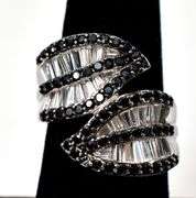 Black Spinel and CZ Gemstone Ring in Sterling Silver