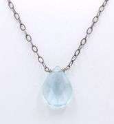 925 Sterling silver blue glass pear shaped pendant on chain necklace