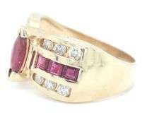 Effy 14kt Yellow gold Bita marquise and square ruby and diamond bow ring