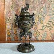 Antique Japanese Meiji Bronze Koro Dragon with Foo Dog