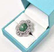 Mesmerizing 7.75CTS Cabochon-Cut Natural Emerald & 2.35CTW White Sapphire Ring in Sterling Silver