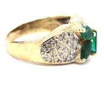 14kt Yellow gold marquise emerald and pave diamond ring