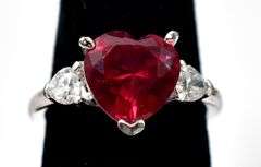 Red and White CZ Gemstone Ring in Sterling Silver