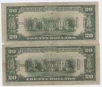 Pair of nicer Scarce 1934-A Series $20 Hawaii Federal Reserve Notes
