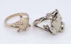 Group Lot of 2 Vintage 925 Sterling Silver Frog Rings