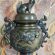 Antique Japanese Meiji Bronze Koro Dragon with Foo Dog