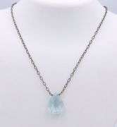 925 Sterling silver blue glass pear shaped pendant on chain necklace