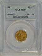 Nearly Gem BU 1907 US $2.50 Liberty Gold Piece. PCGS MS64