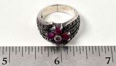 Ruby and Marcasite Gemstone Ring in Sterling Silver