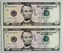 (2) Superb Crisp 2013 $5 Star Replacement Notes Boston Consecutive!