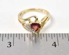Fetching 10K Yellow Gold Red Garnet Gemstone and Diamond Ring
