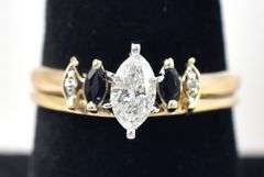 Captivating 14K Yellow Gold Diamond and Blue Sapphire Gemstone Ring