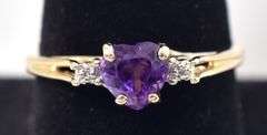Loveable 10K Yellow Gold Amethyst Gemstone and Diamond Ring