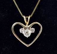 Perfect 14K Yellow Gold Diamond Heart Pendant Necklace