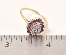 Sparkling 10K Yellow Gold Amethyst Gemstone and Diamond Ring