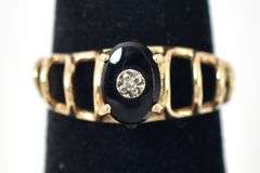 Splendid 10K Yellow Gold Black Onyx and Diamond Ring