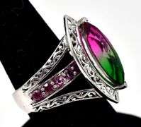 Watermelon Tourmaline and Pink Topaz Gemstone Ring in Sterling Silver