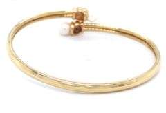 14kt Yellow gold 6.5-7mm pearl and diamond accent flexible bangle