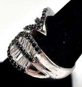 Black Spinel and CZ Gemstone Ring in Sterling Silver