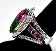 Watermelon Tourmaline and Pink Topaz Gemstone Ring in Sterling Silver