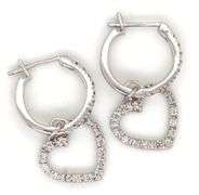 14kt White gold heart diamond accent dangle earrings