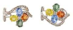 Multi Colored Sapphire and 0.30ctw Diamond J Hoop Earrings in 14K