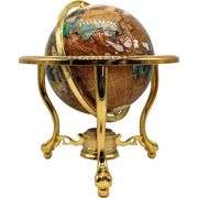 Handmade Amber & Pearl World Map Gemstone Globe with Gold Stand