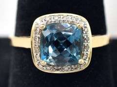 Dreamy 14K Yellow Gold Blue Topaz Gemstone and Diamond Ring