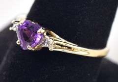 Loveable 10K Yellow Gold Amethyst Gemstone and Diamond Ring