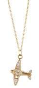 0.20ctw Baguette and Round Diamond Airplane Pendant Necklace in 18K